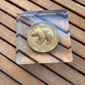 California Bicentennial 1769-1969 Commemorative Acrylic Paperweight With Gold-To